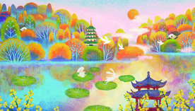 风景人物插画