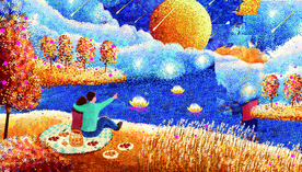 风景人物插画