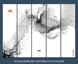 新中式装饰画 手绘山水画