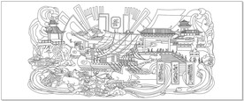 丝绸之路之茶文化浮雕壁画线稿2