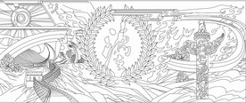 法治文化浮雕壁画装饰画线稿