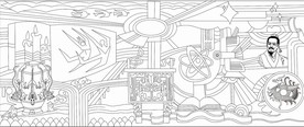 科技浮雕壁画装饰画矢量图线稿