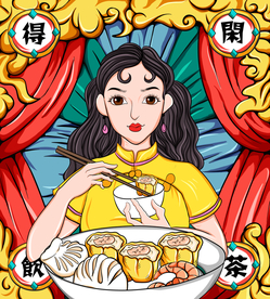 复古国潮烧卖包装插画