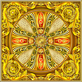 奢华黄金花纹浮雕立体天顶壁画