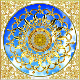 蓝天白云黄金花纹大厅天顶壁画