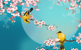 花鸟玉兰花背景墙图片