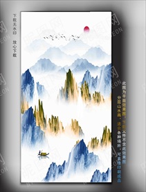水墨玄关发财山水画