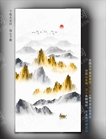 金色屏风山水隔断水墨聚宝盆发财