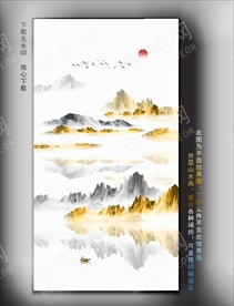 意境水墨金色壁画墙纸