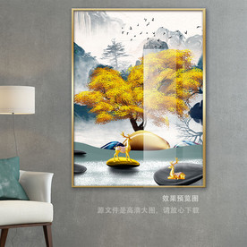 新中式抽象轻奢山水发财树装饰画