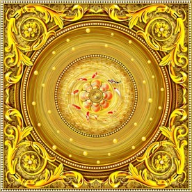 金碧辉煌黄金花纹九鱼图天顶壁画