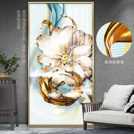 手绘轻奢花卉金箔现代玄关装饰画