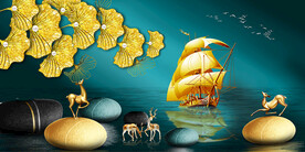 石来运转麋鹿山水晶瓷画装饰画