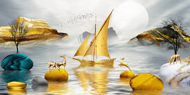 石来运转麋鹿山水晶瓷画装饰画
