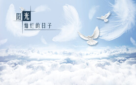 蓝天白云白鸽羽毛立体背景墙壁画