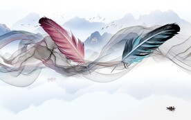 羽毛 高端墙画山水 TIF分层
