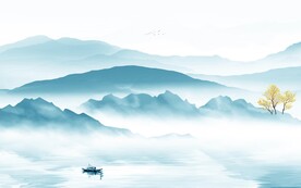 蓝色爆款山水墙画 TIF分层