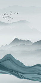 新中式山水新玄关画 分层文件 