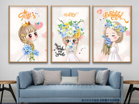 可爱花花公主蝴蝶无框画