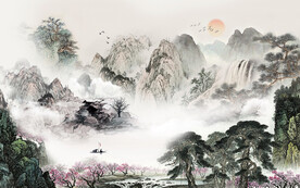 国画山水墙画 TIF文件分层