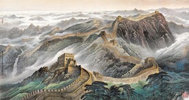 中式油画万里长城沁园春背景
