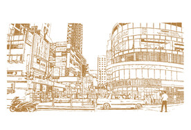 港式复古线稿元素插画