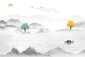 新中式江南意境山水电视背景墙