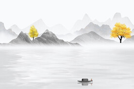 新中式国画禅意山水电视背景墙