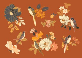 中国风手绘花鸟花卉分层素材