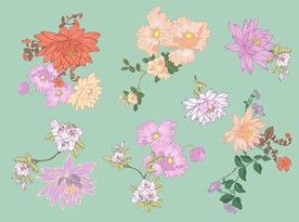 中国风清新手绘花卉分层素材
