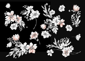 北欧风手绘素描花卉分层素材