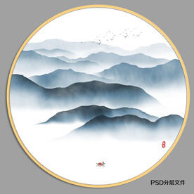 圆形水墨画