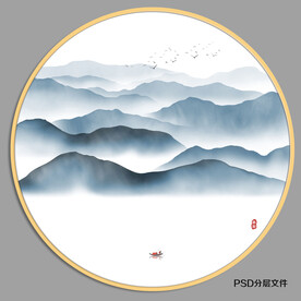 圆形水墨画