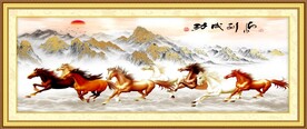 八骏图马到成功油画装饰画图片