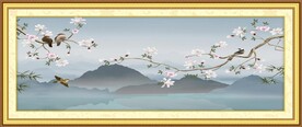 玉兰花鸟山水装饰画图片