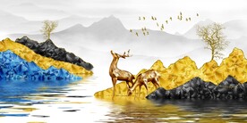 金山发财鹿客厅玄关装饰画挂画