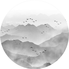新中式圆形山水装饰画