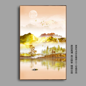 金色山水抽象麋鹿玄关装饰画