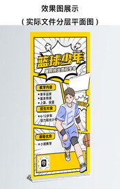 矢量卡通漫画风蓝球培训海报