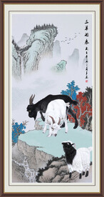 三羊开泰国画 