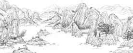 白描山水国画线描黑白手绘
