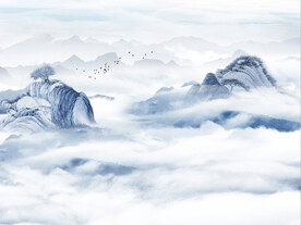蓝色山水装饰画壁画