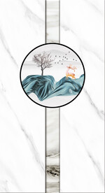 山水画 灰白根大理石玄关背景墙