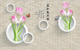 3D立体砖墙花卉背景墙
