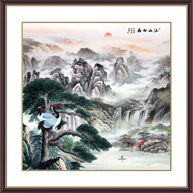 迎客松山水画