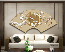 中国风玉兰花扇形装饰画
