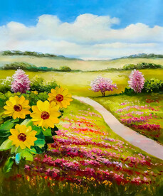 花海风景油画