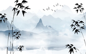 高端 山水背景墙画 TIf分层