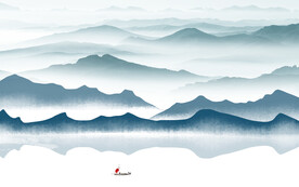 蓝色 山水背景墙画 TIf分层