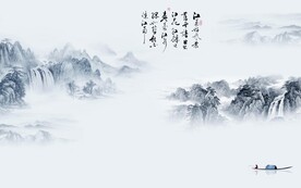 意境 山水背景墙画 TIf分层